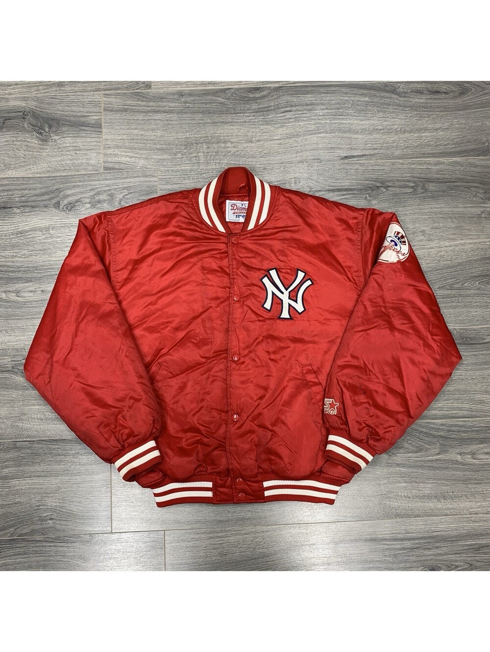 Vintage 1990S Starter New York Yankees Satin Jacket Large Rare Men’s Red Mlb